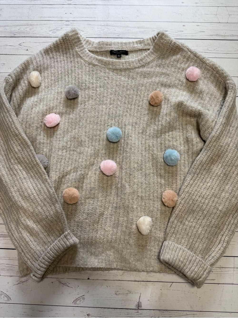 Romeo & Juliet Couture Cream Pom-Pom Crewneck Sweater